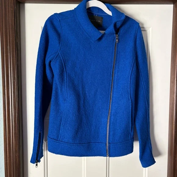 💐SPRING Jacket💐 Tahari Royal Blue Women's Moto Jacket Asymmetrical Zipper sz sm - Picture 4 of 7